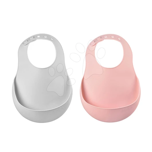 Előkék gyerekeknek Silicone Bib Beaba Light Mist&Old Pink Beaba 2 drb puha szilikonból  gombokkal  0 hó-tól BE913510