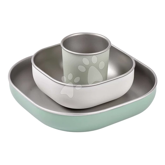 Étkészlet Stainless Steel Meal Set Sage Green Beaba rozsdamentes acélból 3 részes zöld 4 hó-tól BE913583