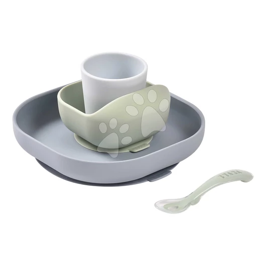 Étkészlet Silicone Meal Set Pebble Beaba szilikonból 4 részes zöldes-szürke 4 hó-tól BE913608