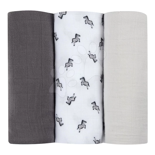 Textil pelenkák pamut muszlinból Cotton Muslin Cloths Beaba Savane 3 darabos csomag 70*70 cm 0 hó-tól szürke