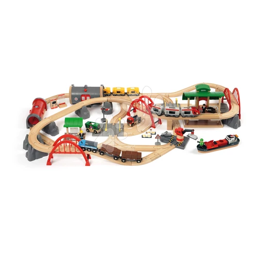 Fa vonatpálya Deluxe Railway Set BRIO 87 részes konténeres hajóval és elektronikus vonattal 3 évtől BRIO0526