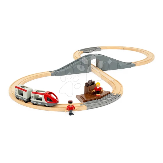 Fa vonatpálya Kezdőszett Starter Travel Train Set BRIO személyvonattal peronnal és 2 figurával 22 részes 3 évtől BRIO0790
