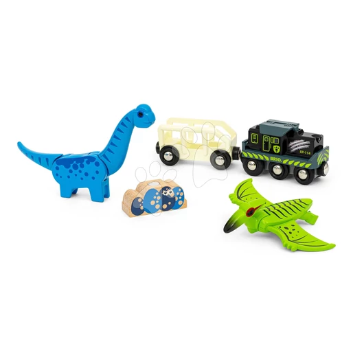 Elektronikus vonat tehervagonnal Dinosaur Battery Train BRIO fénnyel mozgással és 2 mágneses dínó figura 3 évtől BRIO0967
