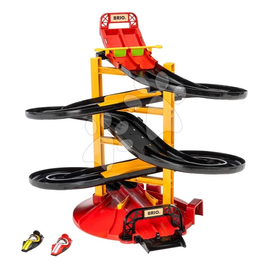Háromszintes versenytoron Roll Racing Tower BRIO 2 kisautóval és céllal 19 részes 3 évtől BRIO5500