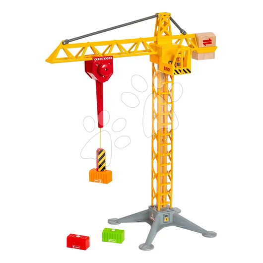 Fa építkezési daru fénnyel Light Up Construction Crane BRIO 360°-ban forgatható kar mágnessel és konténerekkel 5 részes 3 évtől  BRIO8355