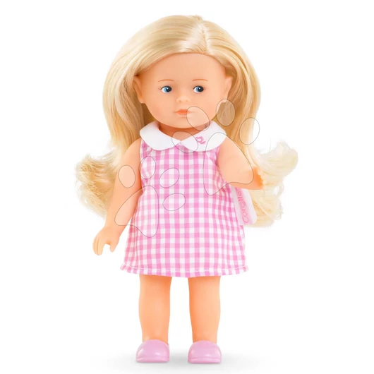 Játékbaba Mini Corolline Rosy Corolle hosszú szőke haj kék szemek és rózsaszín ruha 20 cm CO240150