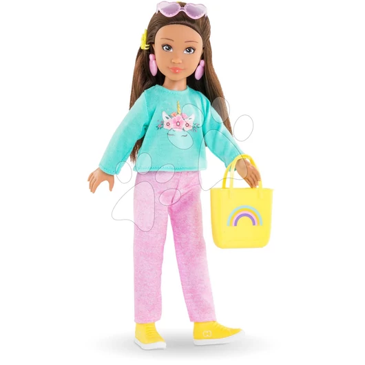 Játékbaba Luna Shopping Set Corolle Girls hosszú barna haj 28 cm 6 kiegészítő 4 évtől