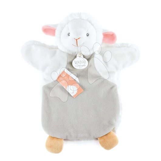 Plyšová ovečka na bábkové divadlo Lamb Green Hand Puppet Doudou et Compagnie sivá 25 cm od 0 mes DC4007