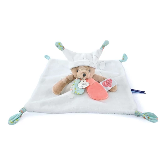 Plyšový medvedík na maznanie White Bear Flat Comforter Doudou et Compagnie s QR kódom na rozprávky biely 25 cm od 0 mes DC4057