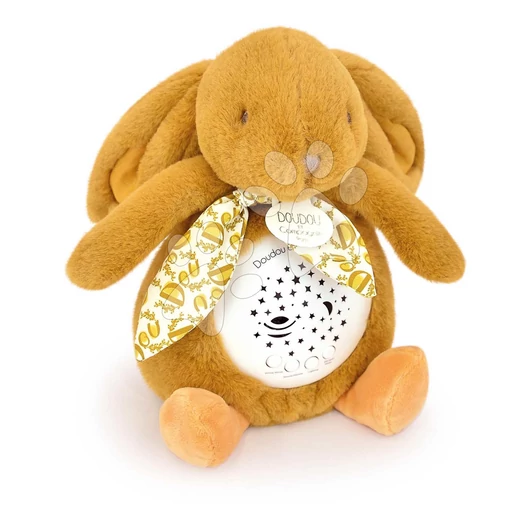 Plüss nyuszi Musical Night Light Star Projector Ocher Doudou et Compagnie fénnyel zenével és fehér zajjal barna 16 cm 0 hó-tól DC4205