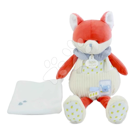 Plüss róka kendővel dédelgetésre Romarin the Fox In my Garden Pantin with a Comforter Doudou et Compagnie ajándékcsomagolásban 28 cm 0 hó-tól DC4328