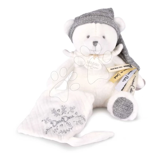 Plüss mackó cumitartó csipesszel Doudou 25 Ans Dummy Holder Silver Doudou et Compagnie szülinapi kiadás ezüst 20 cm 0 hó-tól DC4335