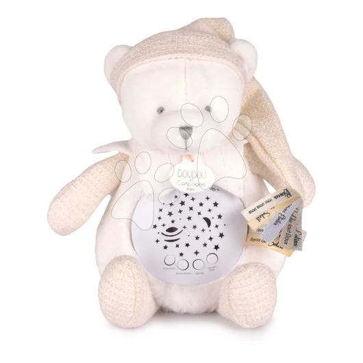 Plüss mackó Doudou 25 Ans Musical Night Light Star Projector White Doudou et Compagnie fénnyel zenével és fehér zajjal fehér 19 cm 0 hó-tól DC4580