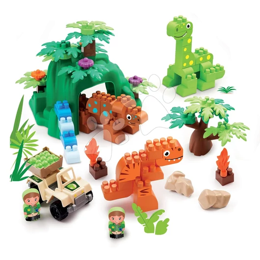 Építőjáték dínókkal Abrick Dinoland Écoiffier két figura és egy jármű 18 hó-tól