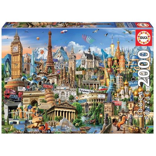 Educa puzzle Europe Landmarks 2000 darabos és fix ragasztó 17697