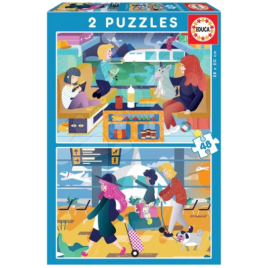 Gyerek puzzle Vasútállomás és Repülőtér Educa 2x48 darabos
