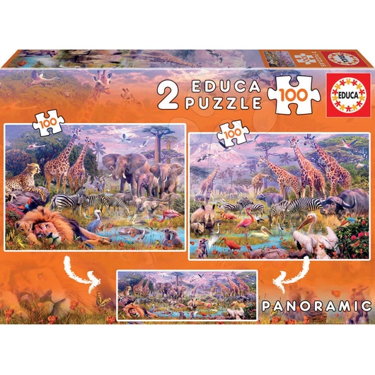 Panoráma puzzle Vadon élő állatok Educa 2x100 darabos 6 évtől