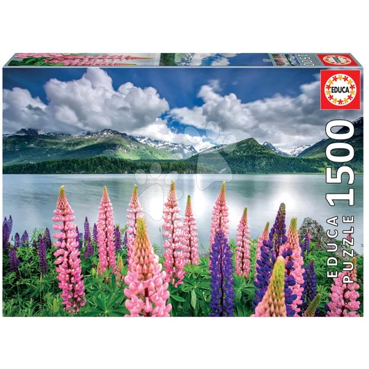 Puzzle Lupins On The Shores of Lake Sils Switzerlland Educa 1500 darabos és Fix ragasztó