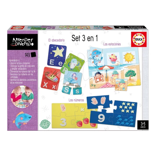 Oktatójáték 3in1 Multi Educa Ismerkedem az ábécé-vel számokkal évszakokkal ábrák révén 149 darabos spanyolul 3 évtől EDU19814