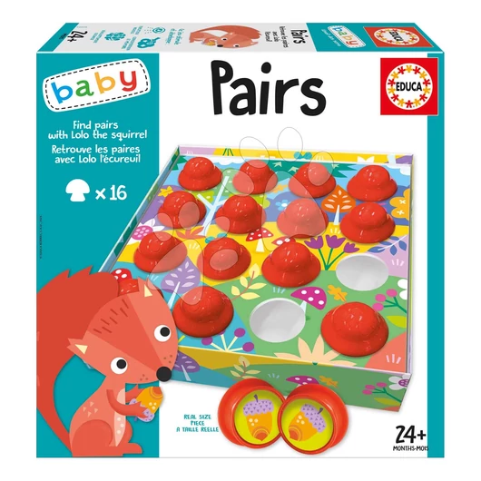 Oktatójáték legkisebbeknek Find the matches with Lolo the squirrel Educa pexeso állatokkal angol és francia nyelven 24 hó-tól EDU19978