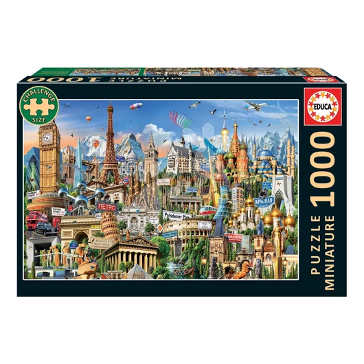 Puzzle Symbols of Europe Miniature Educa miniatúrne 1000 dielov a Fix lepidlo od 11 rokov EDU20248