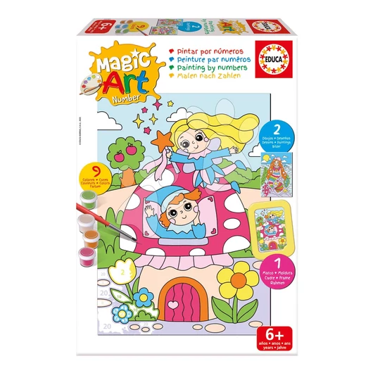 Festés számok szerint Fantázia Magic Art Number Fantasy Educa 2 kép kerettel és 9 szín ecsettel és palettával 6 évtől