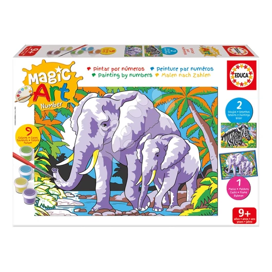 Festés számok szerint Vadállatok Magic Art Number Wild Animals Educa 2 kép kerettel és 9 szín ecsettel és palettával 9 évtől