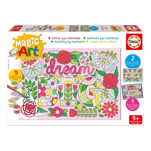 Festés számok szerint Virágok Magic Art Number Flowers Educa 2 kép kerettel és 9 szín ecsettel és palettával 9 évtől