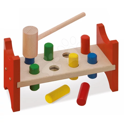 Fa kalapácsoló játék Hammering Bench Eichhorn kalapáccsal és 8 színes hengerrel 10 darabos 12 hó-tól