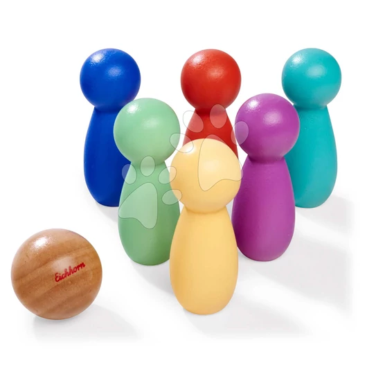 Fajáték bowling Games Eichhorn 6 színes tekebábúval és fagolyóval 3 évtől EH2808