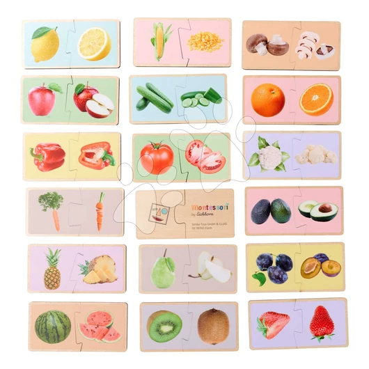 Fa puzzle Gyümölcsök és zöldségek Montessori Eichhorn 34 részes 17 motívummal 24 hó-tól EH6000