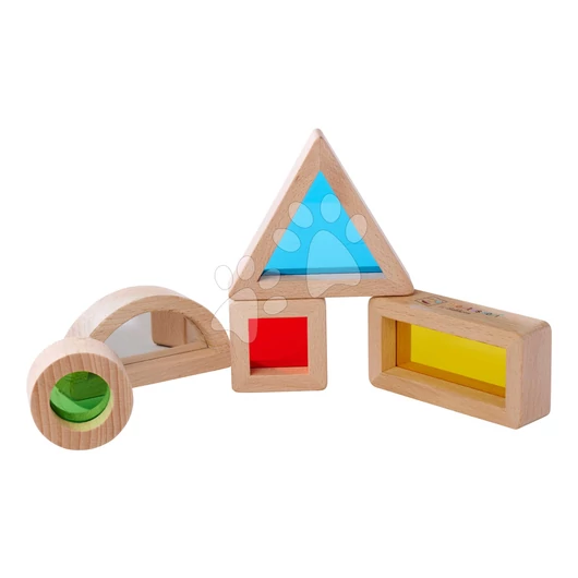 Fa kockák ablakokkal és tükörrel Montessori Window Bricks Eichhorn 5 részes különböző formákban 12 hó-tól EH6001