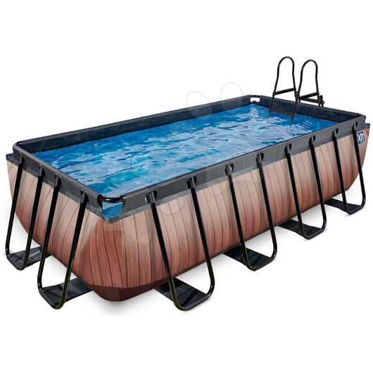 Medence szűrővel Wood pool Exit Toys acél medencekeret 400*200*100 cm barna 6 évtől