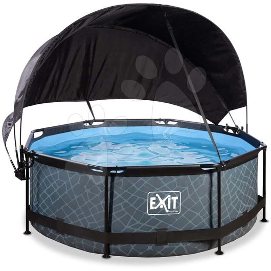 Medence napellenzővel és szivattyúval Stone pool Exit Toys kerek acél medencekeret 244*76 cm szürke 6 évtől