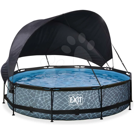Medence napellenzővel és szivattyúval Stone pool Exit Toys kerek acél medencekeret 360*76 cm szürke 6 évtől