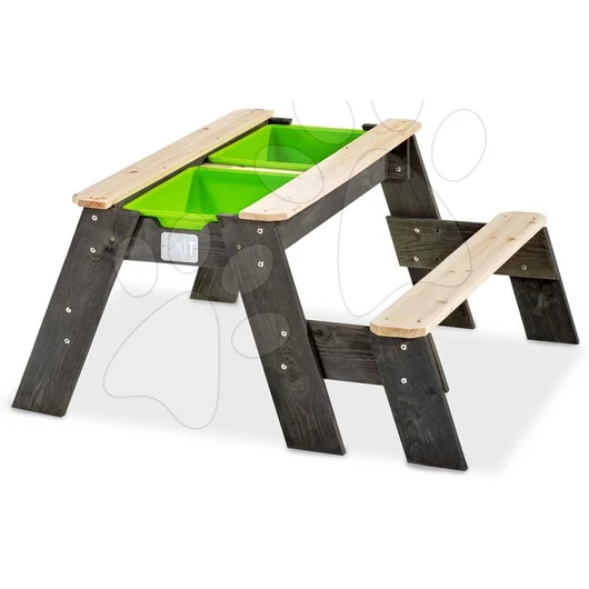 Homokozó asztal homokra és vízre cédrusból Aksent sand&water table Exit Toys piknik paddal és fedéllel