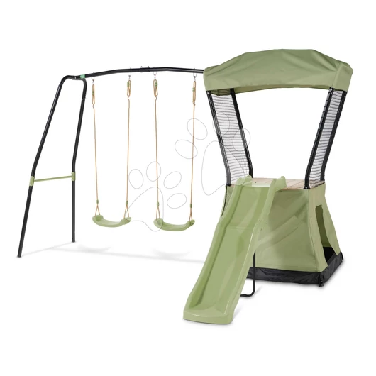 Többfunkciós játszótorony 2 hintával Ivy play tower double swing Exit Toys búvóhellyel homokozóval és csúszdával fémszerkezet 3 évtől ET53202000