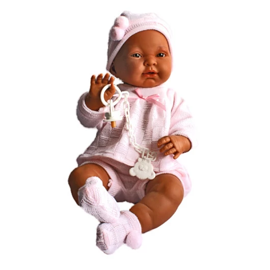 Kreol csecsemő baba rózsaszín ruhában 45cm