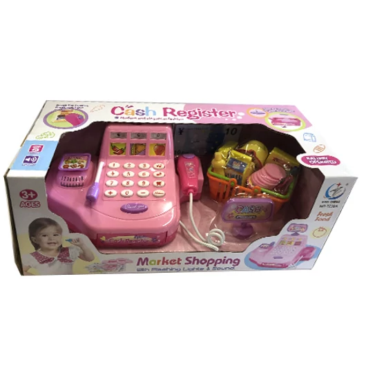 Rózsaszín elektronikus pénztárgép kiegészítőkkel