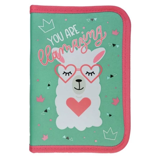 Láma pasztell színű kihajtható tolltartó 21x14x4cm