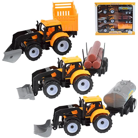 Engineering Truck: Három darabos kotró traktor szett utánfutókkal 28cm