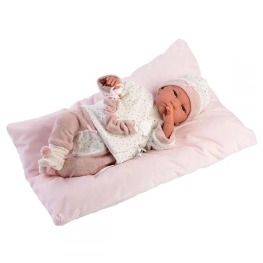 Llorens: Reborn limitált kiadású élethű újszülött baba párnával 42cm-es
