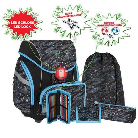 Spirit: Football 3D mintás ergonomikus 5db-os iskolatáska szett LED-es világítással 34x22x41cm