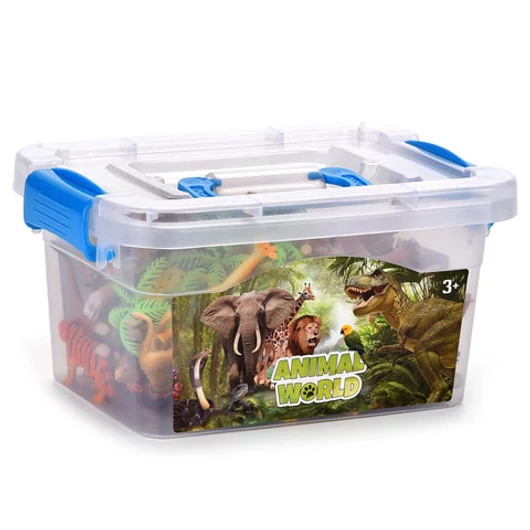 Szafari figurák 32 db-os játékszett tárolóládában