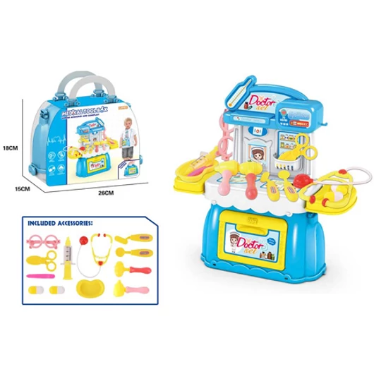 Orvosi készlet kék kinyitható táskában 18x15x26cm