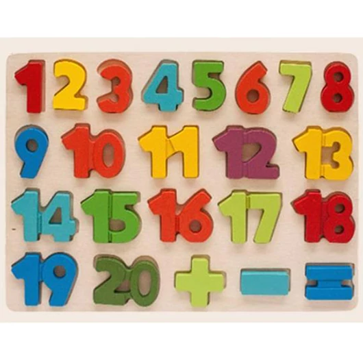 Színes fa formaillesztő puzzle számokkal 1-20ig 23db-os készlet