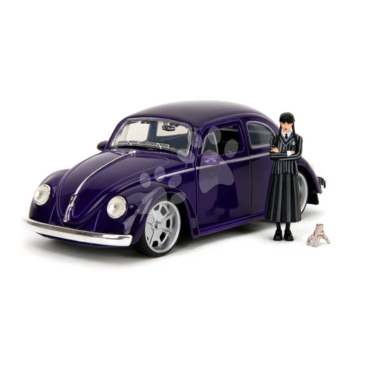 Autíčko Volkswagen Beetle Hollywood Rides Jada kovové s otvárateľnými dverami a figúrkou Wednesday 1:24 JA3255076