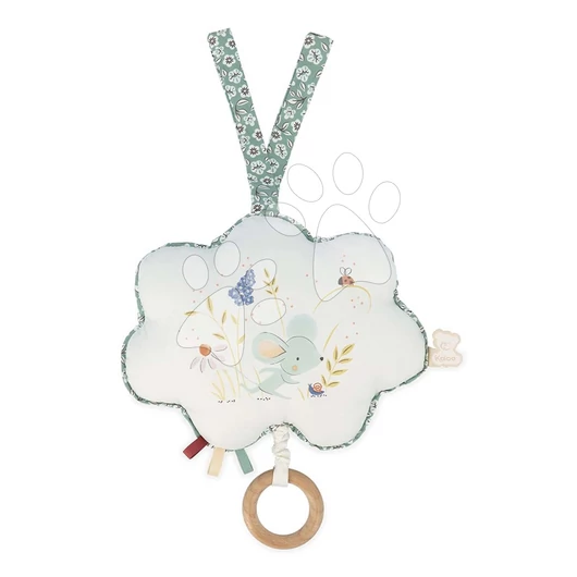 Textil zenélő Felhőcske Green Mouse Musical Fabric Box Petites Chansons Kaloo fa karikával zöld 0 hó-tól