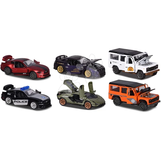 Kisautó gyűjtői dobozzal Deluxe Edition Majorette fémből nyitható gumikerekek 7,5 cm hosszú 6 fajta