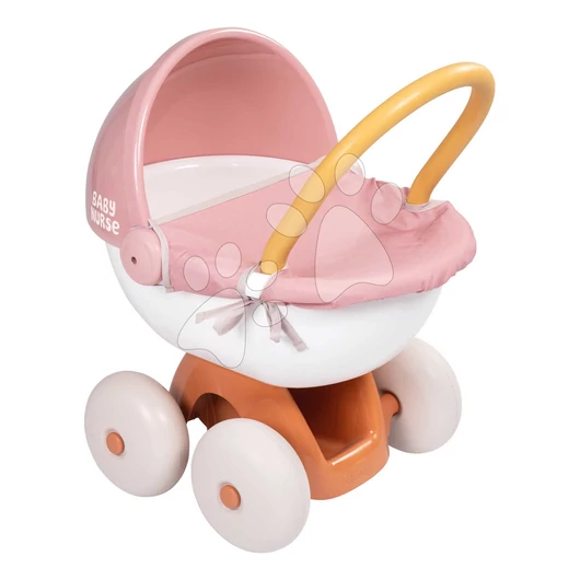 Mély babakocsi textillel Pram Soft Baby Nurse Smoby 42 cm játék babának 54 cm magas ergonómikus tolókarral 18 hó-tól